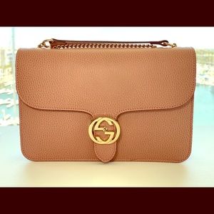 New Gucci Large Pink Leather Shoulder Bag